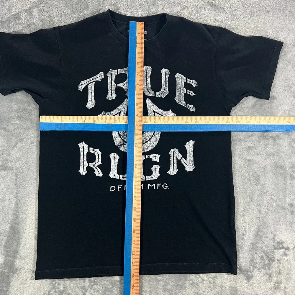 True Religion Graphic T-Shirt Mens Medium Black Excellent Horseshoe Logo Tee Y2K